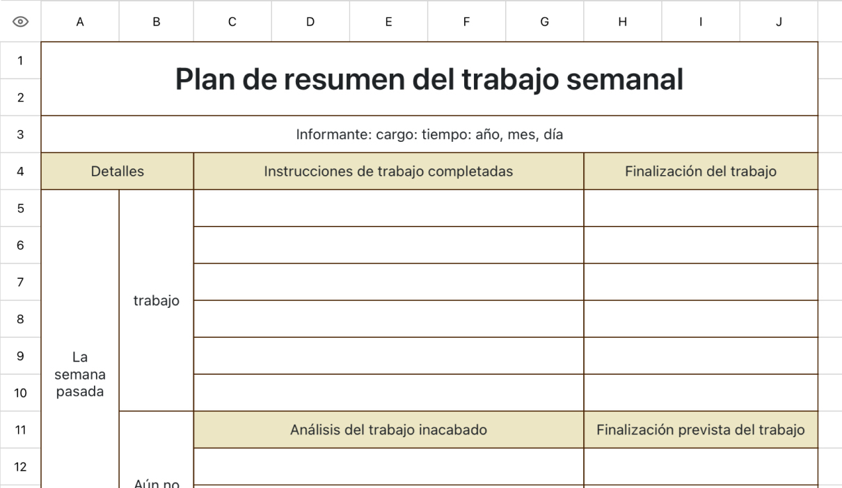 Hoja de trabajo semanal concisa
